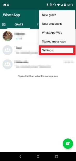 Tocca Settings nel menu delle opzioni