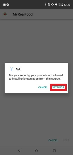 Press Settings to open Android’s settings