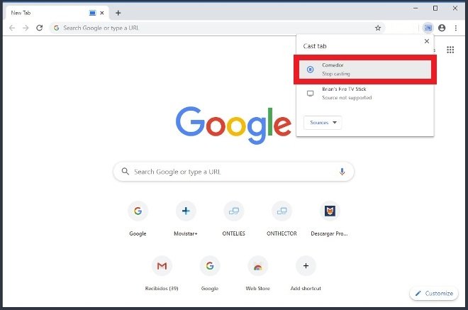 Press the device to send the Chrome tab