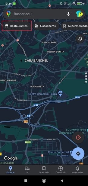 Pulsamos en la opción Restaurantes