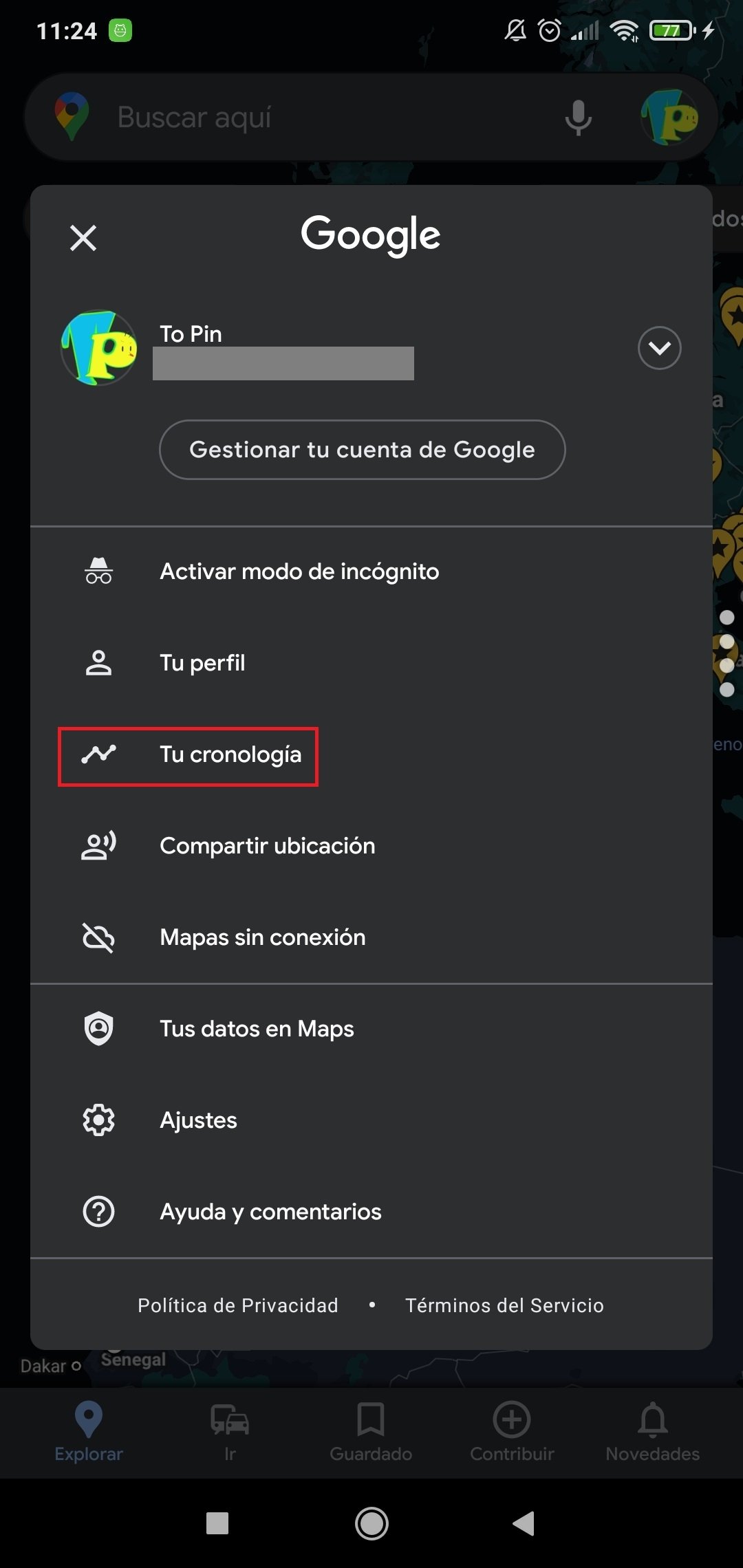 Pulsamos en la opción de Tu cronología
