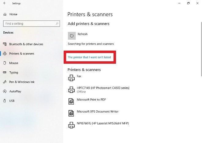 Pulsa esta opción si la impresora, como es el caso, no está en la lista