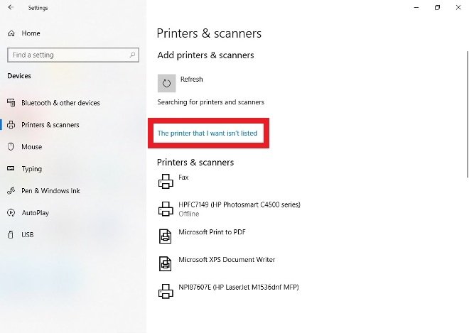 Appuie sur cette option si l’imprimante, comme c’est le cas, ne figure pas dans la liste