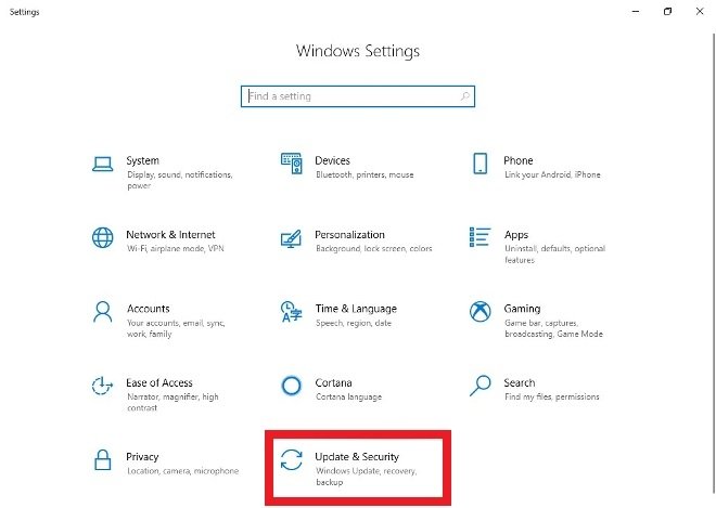 Pulsa sobre Update & Security