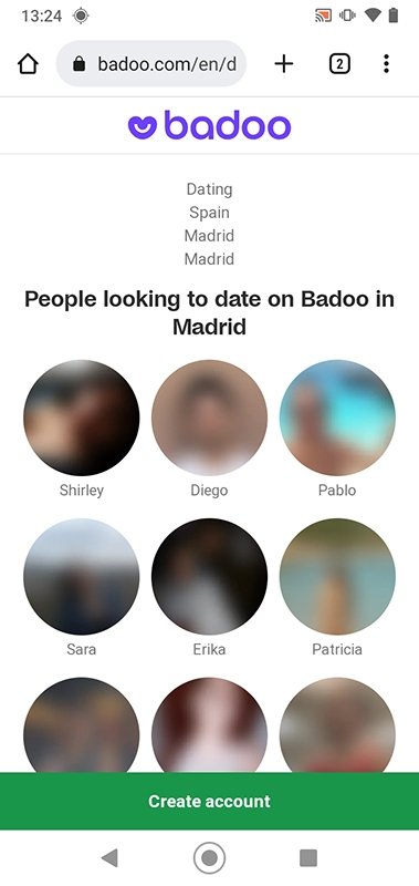 Previsualización de perfiles de Badoo sin cuenta