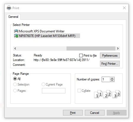 Printing menus of a Notepad document