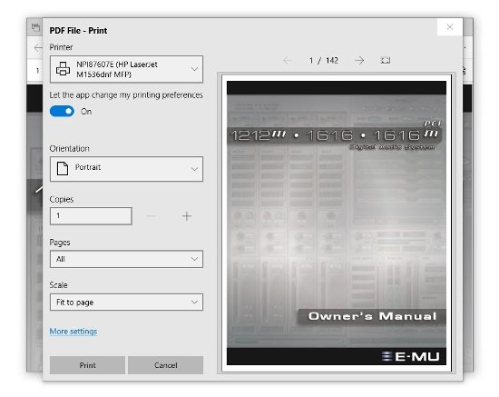 Printing of a PDF document via Microsoft Edge