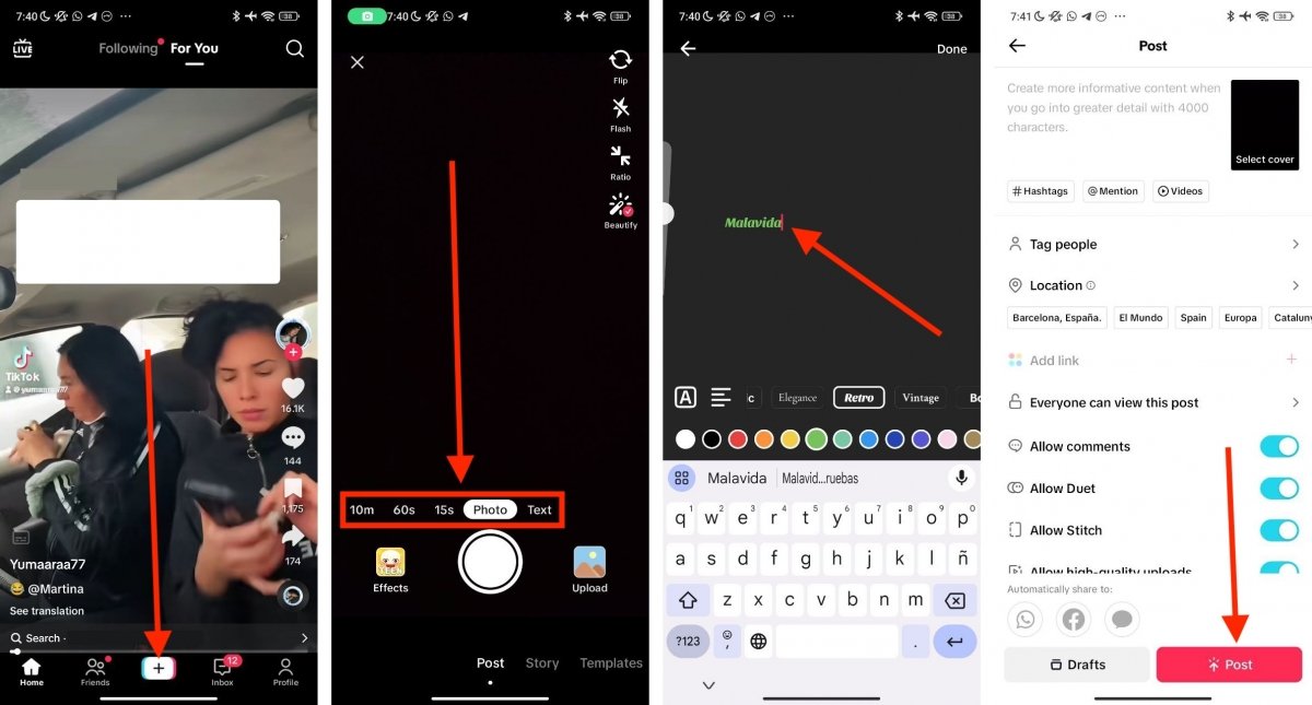 Procedura di creazione di contenuti in TikTok