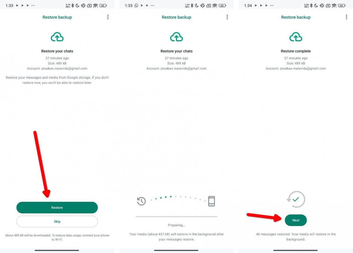 Processus de restauration de la copie de WhatsApp