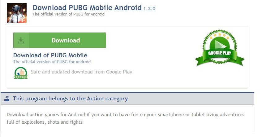Página de descarga de PUBG Mobile