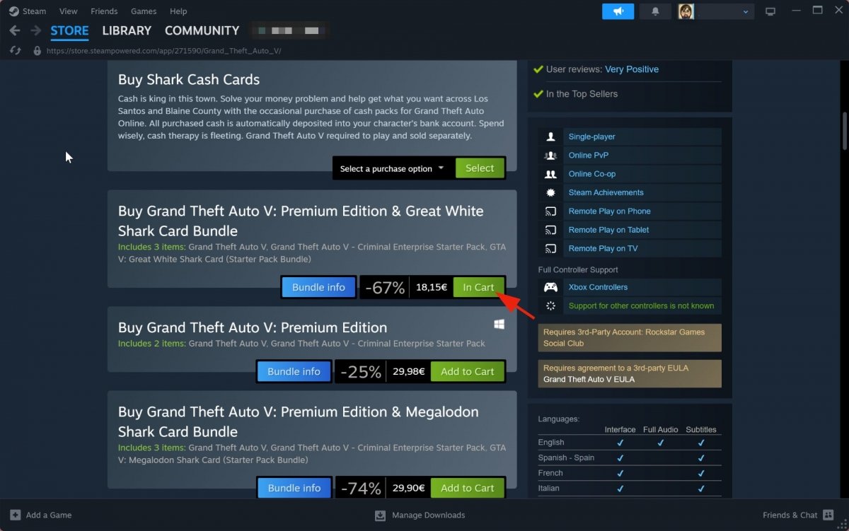 Покупка GTA V в Steam