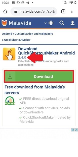 Página do QuickShortcutMaker em Malavida