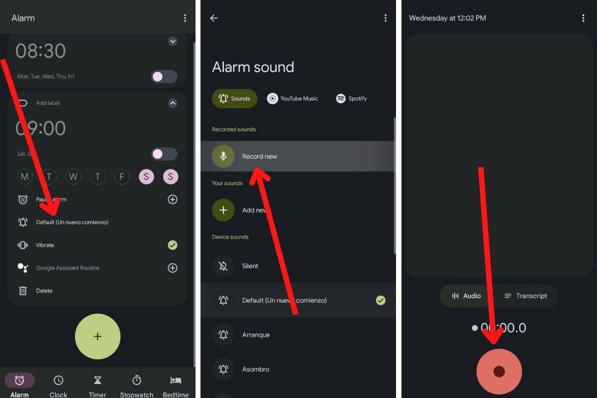 Record an alarm tone to use it as your alarm clock sound