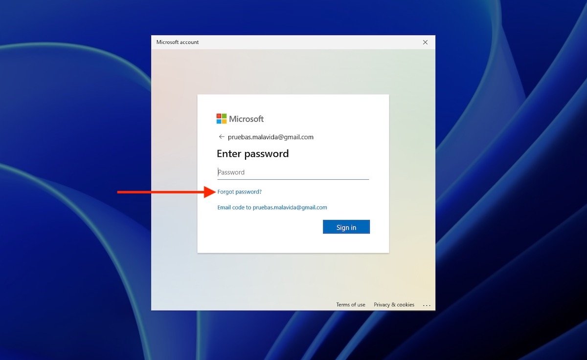 Восстановите пароль вашей учетной записи Microsoft