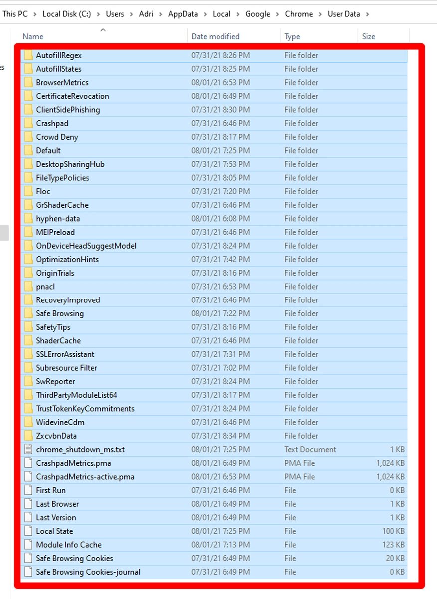 表示されるすべてのファイルとフォルダーを削除します