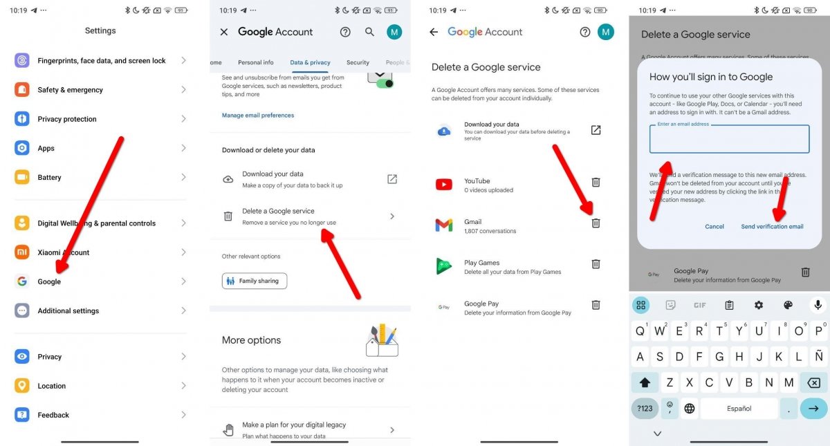 Remove Gmail from your Google account