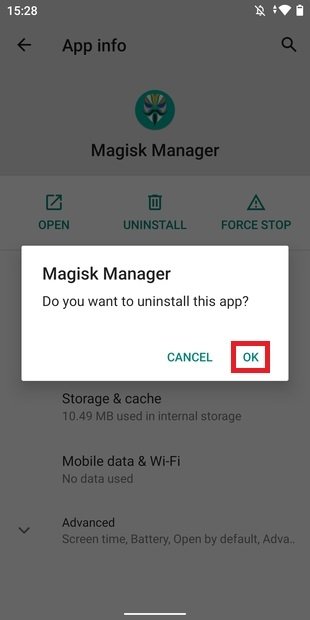 Remove Magisk Manager from the device