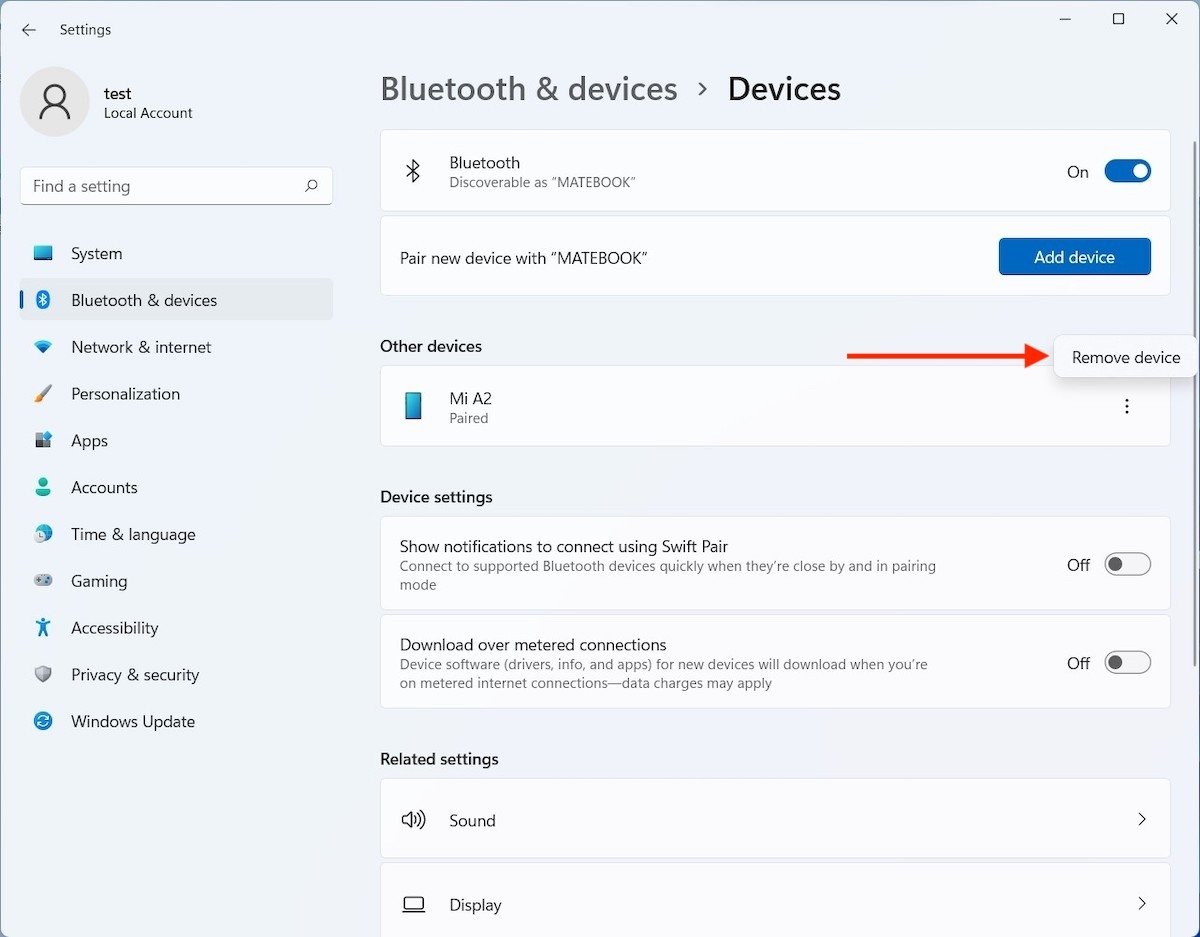 Remove the device from the list of connections