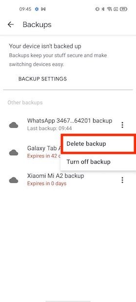 Remove the WhatsApp backup from Google Drive