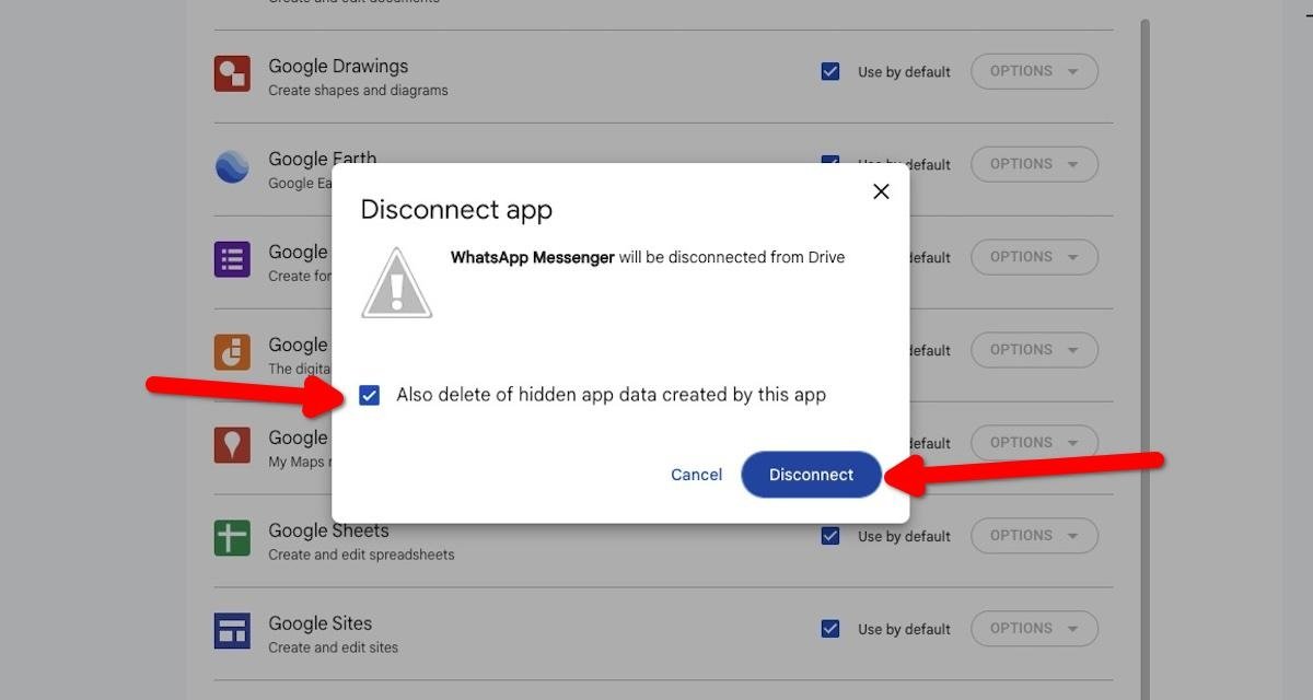 Removing all WhatsApp backups from Google Drive