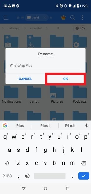 最終フォルダーをWhatsApp Plusとリネームする