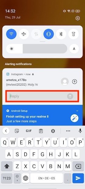 Répondre depuis la notification Instagram