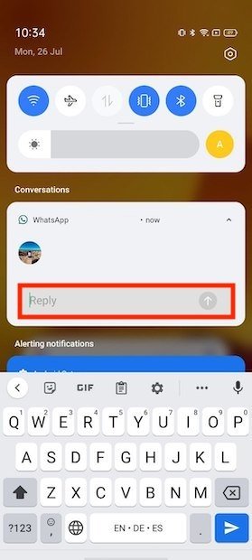 Reply to a conversation from the notification