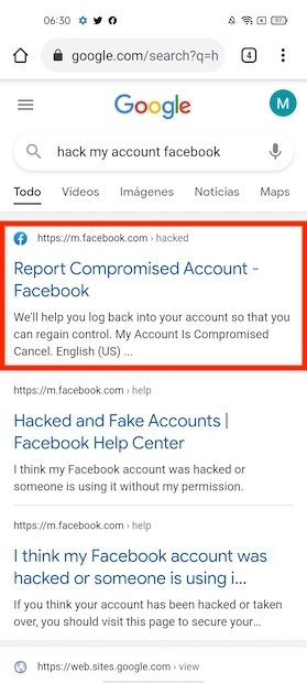 Report hack to Facebook