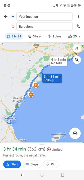 Ruta calculada por Google Maps