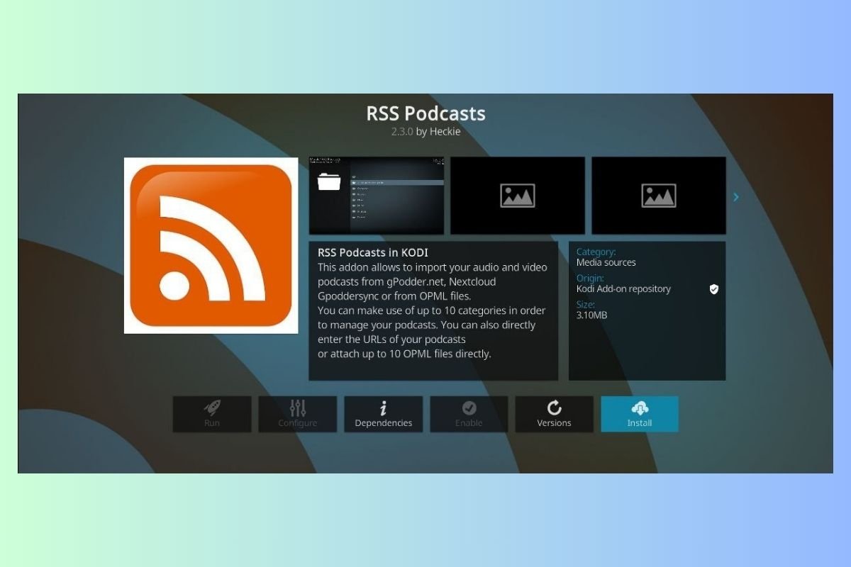 RSS Podcasts' add-on for Kodi