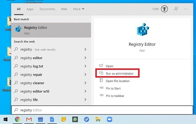 Ejecutar regedit como administrador