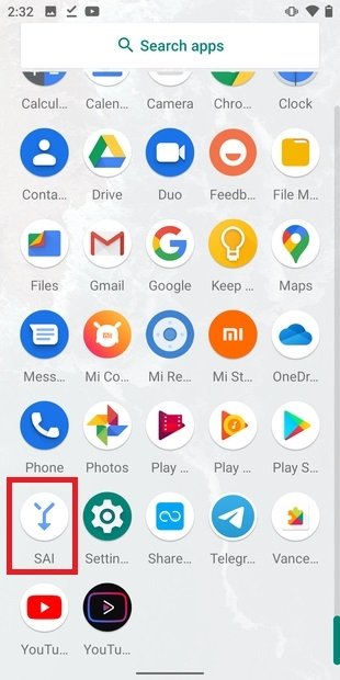 SAI en el cajón de apps