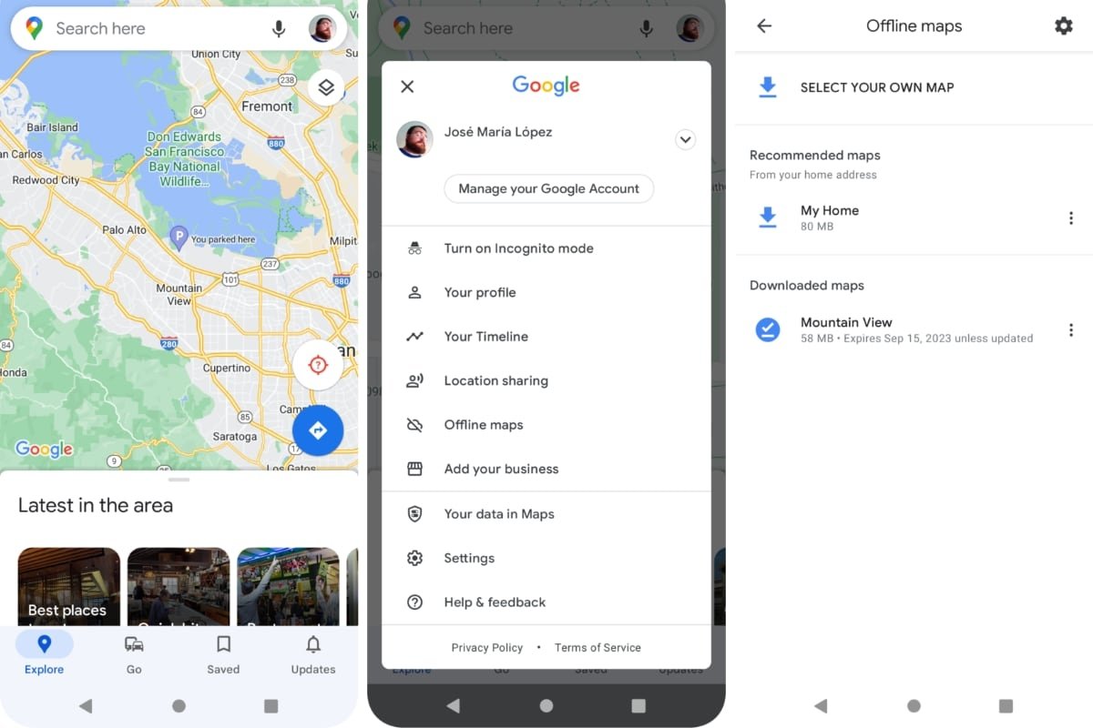 Save routes and maps in Google Maps to view them offline