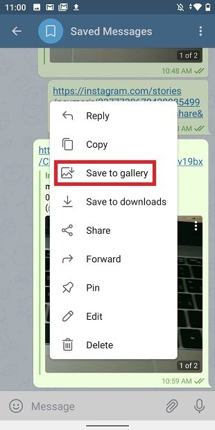 Save the Instagram video in Telegram’s gallery