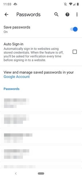 Saved passwords