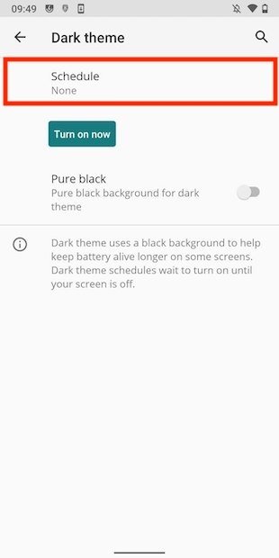 Schedule the dark mode