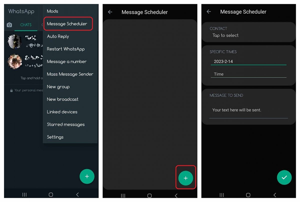 Agendar uma mensagem no WhatsApp GB Pro não levará mais do que alguns segundos
