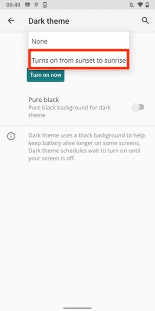 Scheduling the dark mode on Android