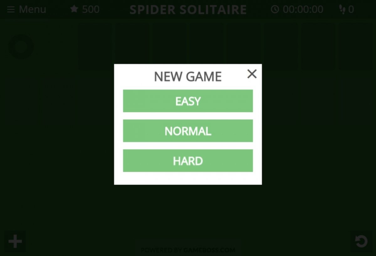 Tela para escolher o modo de jogo no Paciência Spider Online
