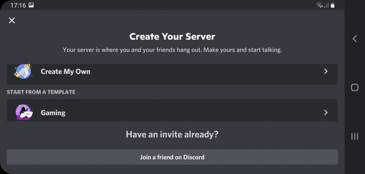 Screen to select the server’s theme
