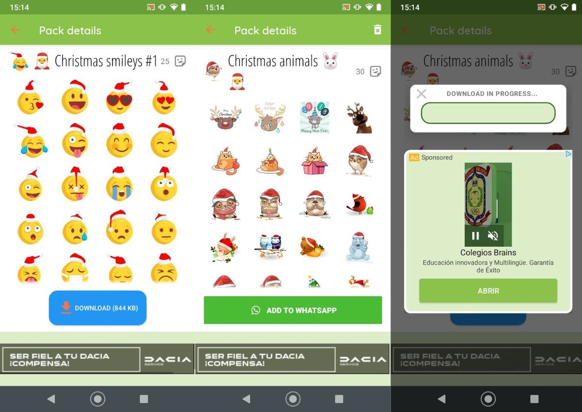 Скриншоты интерфейса Stickers de Navidad para WhatsApp