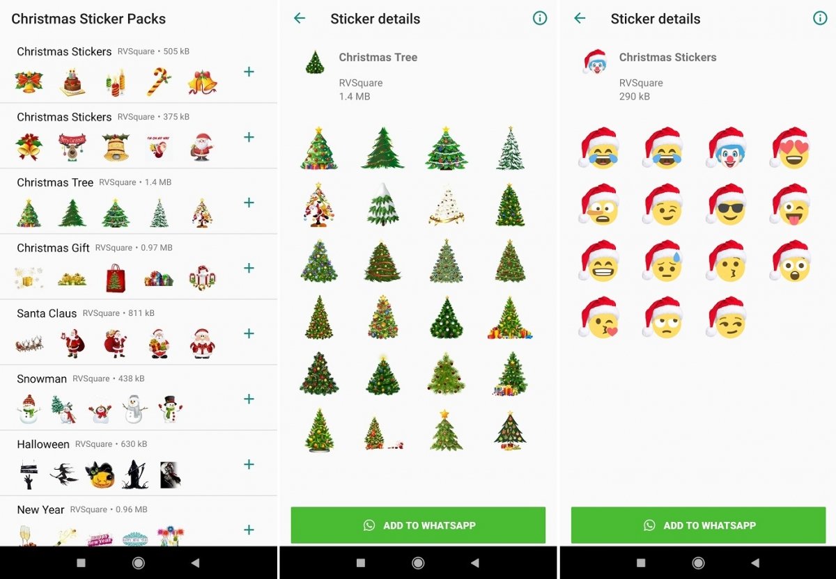 Screenshots of Christmas Stickers' interface