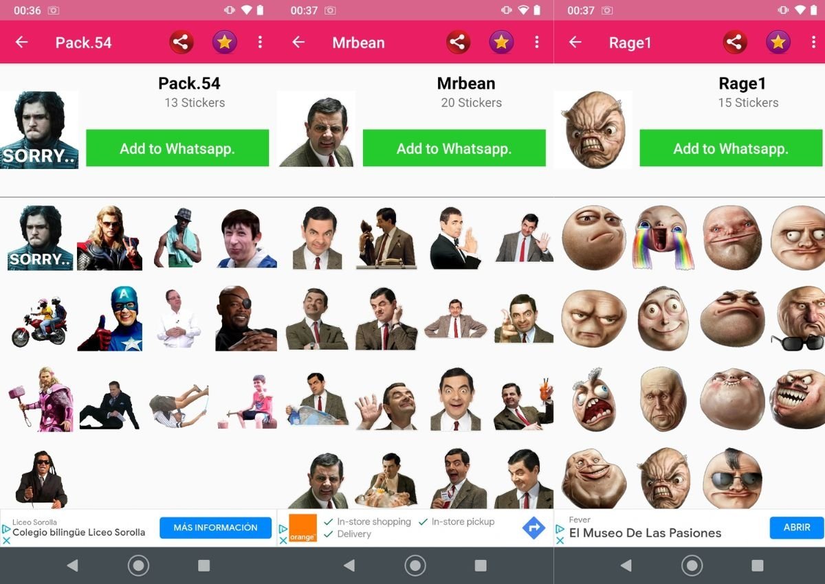 Screenshots of Funny Memes Stickers' interface