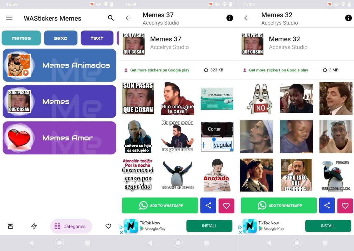 Captures d'écran de l'interface de Meme Stickers