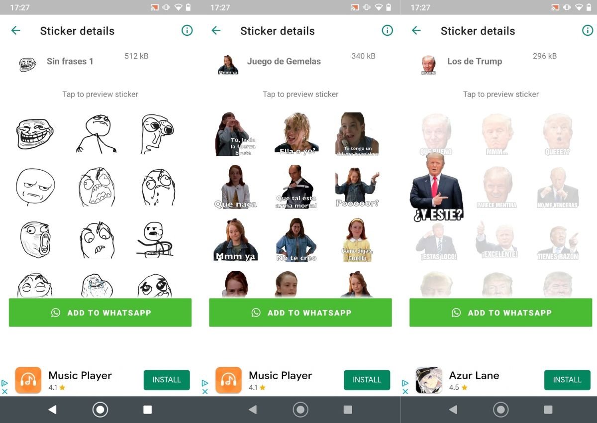 Capturas de la interfaz de Stickers Graciosos