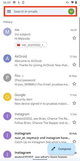 Barra de búsqueda en Gmail