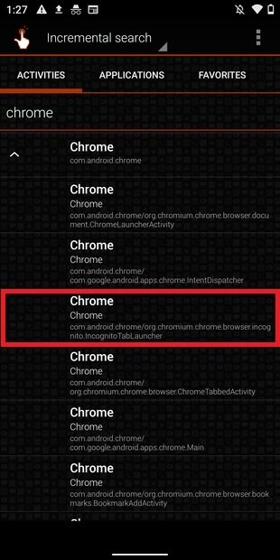 Suche nach einer Aktivität in Chrome