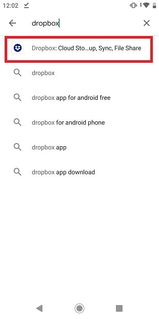 Rechercher Dropbox dans Google Play
