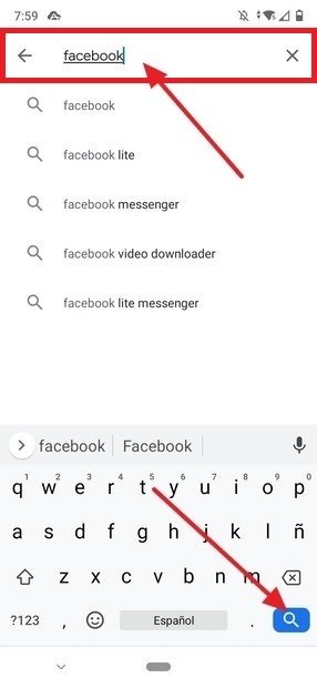 Recherche de Facebook dans Google Play