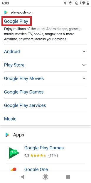 Google Play in Google suchen